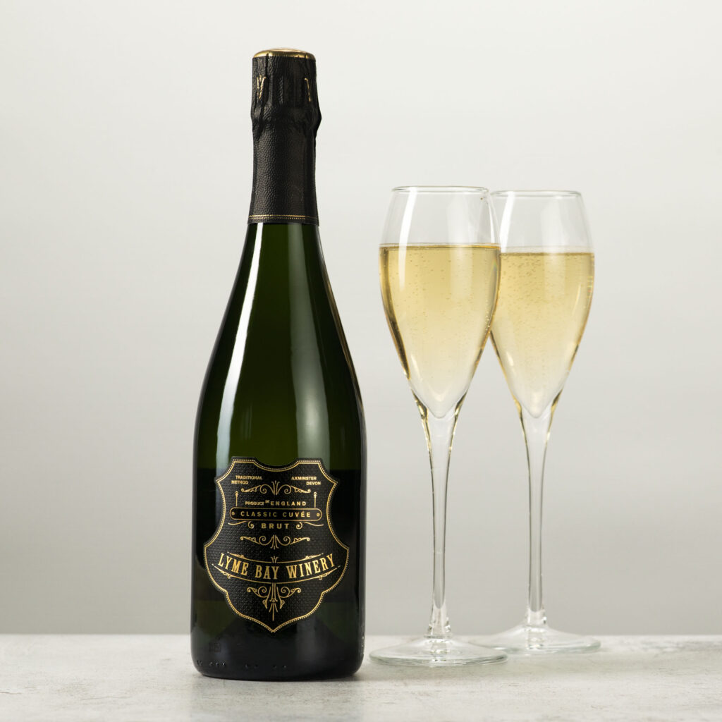 Classic Cuvee English Sparkling Wine with glasses