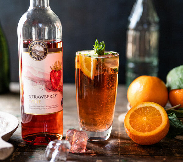 A cocktail made using Lyme Bay Strawberry Wine