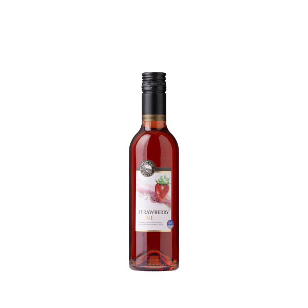 Front face of a 375ml bottle of strawberry wine