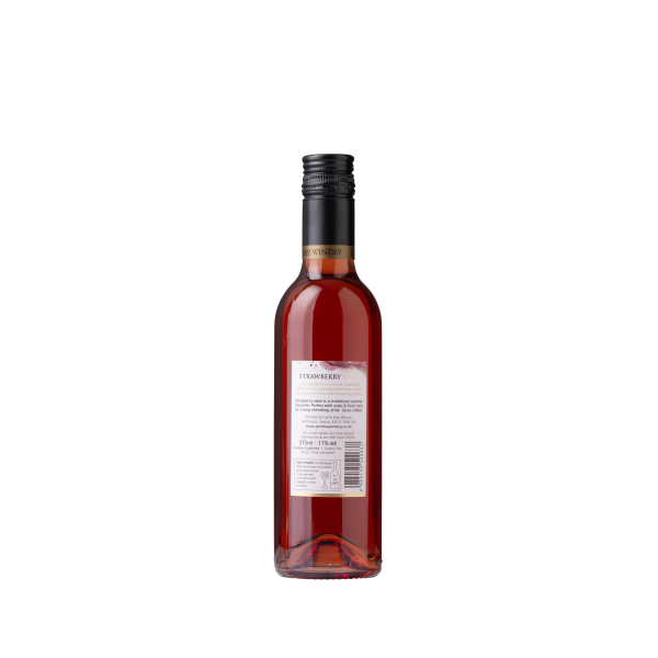 Back face of a 375ml bottle of strawberry wine