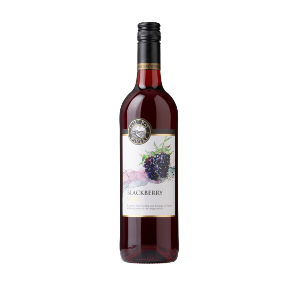 Front of a bottle of Blackberry Wine