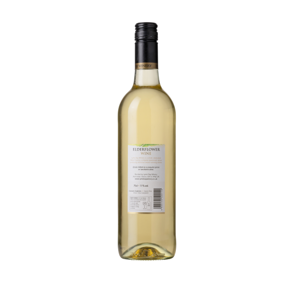 Back of a bottle of Elderflower wine
