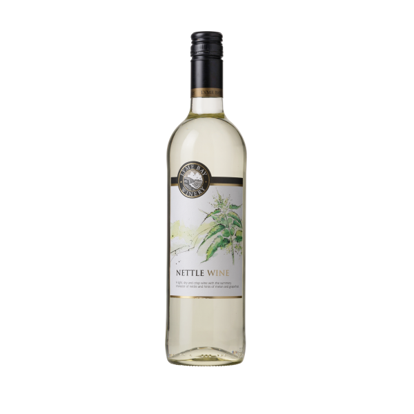 Front of a bottle of nettle wine