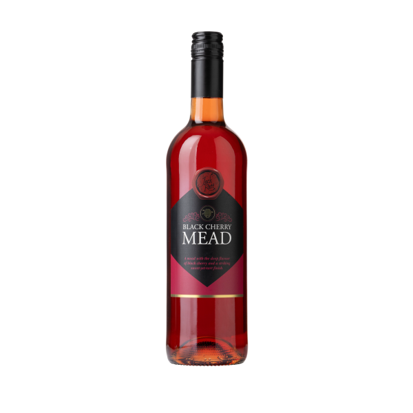 Front of a bottle of Black cherry mead