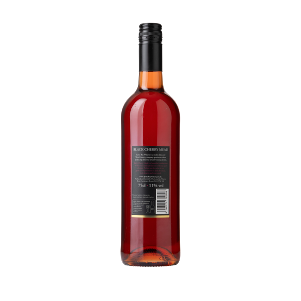 Back of a bottle of Black cherry mead