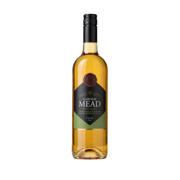 Front of a bottle of Garden mead