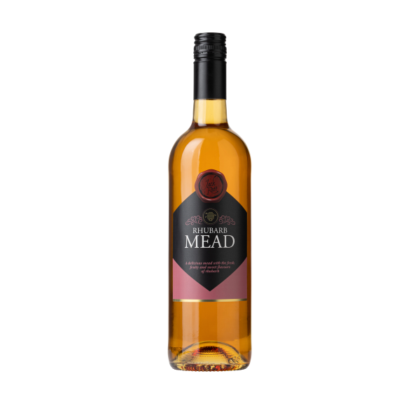 Rhubarb Mead bottle from the front