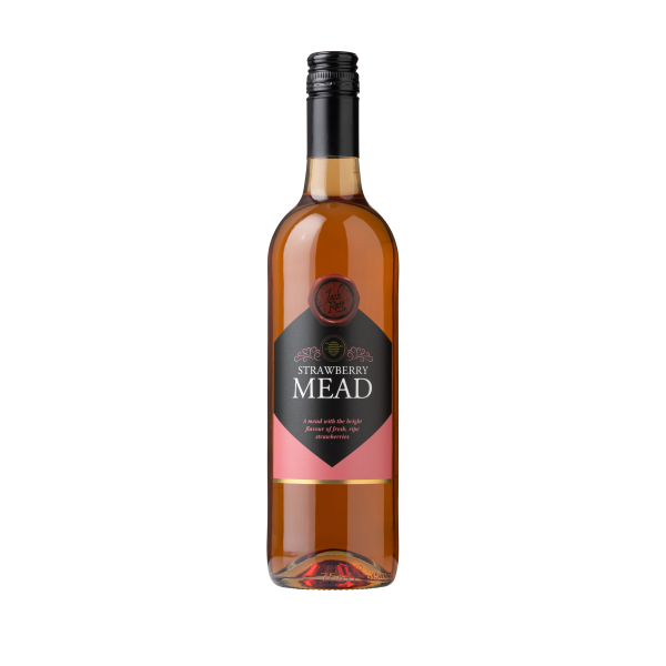 front of a bottle of strawberry mead