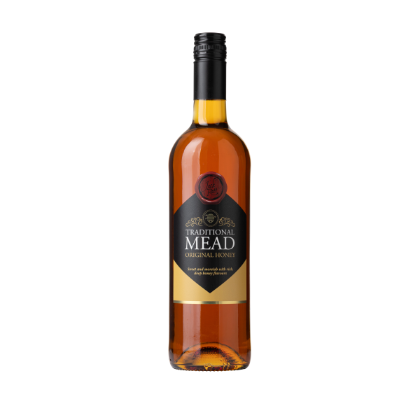 Front of a bottle of traditional mead