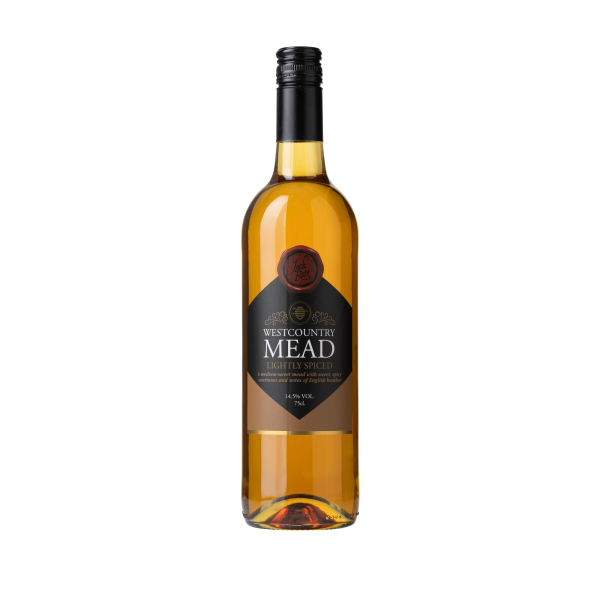 Front of a bottle of west country mead