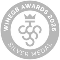 WineGB Awards 2026 silver medal badge with crown logo and white text on a silver background.