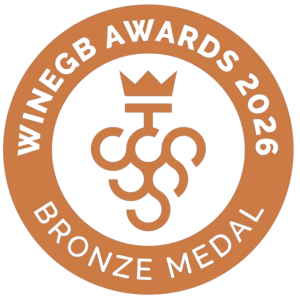WineGB Awards 2026 bronze medal badge with crown logo and bronze text on a white background